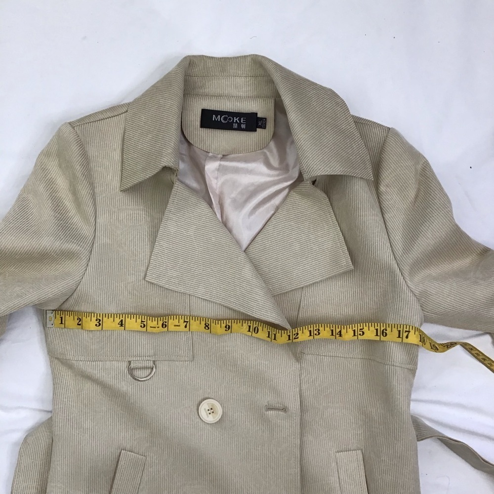ASIAN MCKE. BE BLINDED WOMEN CREAM RIBBED COLLAR TIE BELT WRAP DRESS SZ XL - Picture 7 of 9